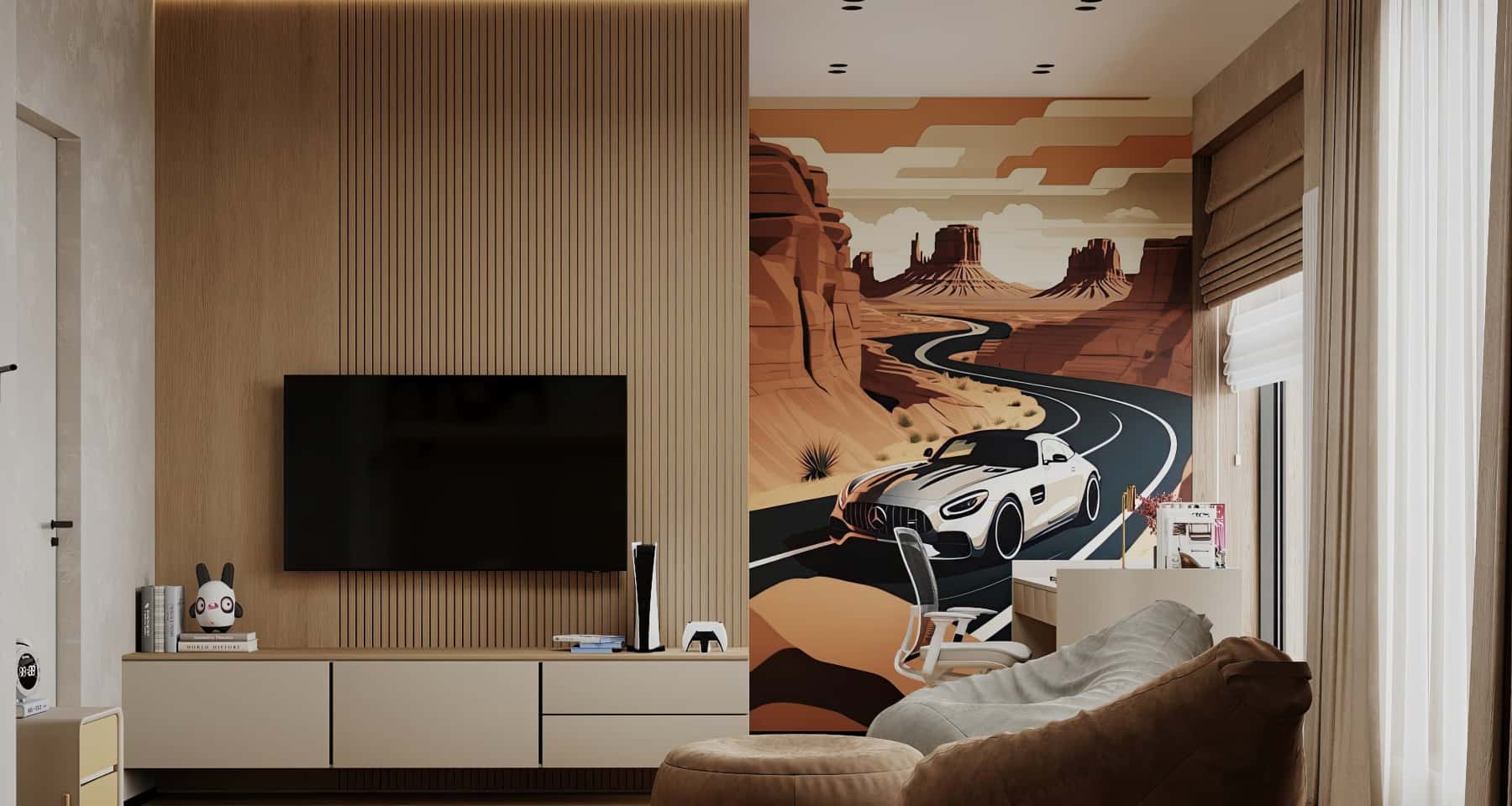 Projekt krajobrazu domu wiejskiego z zadbanym trawnikiem i zielenią.