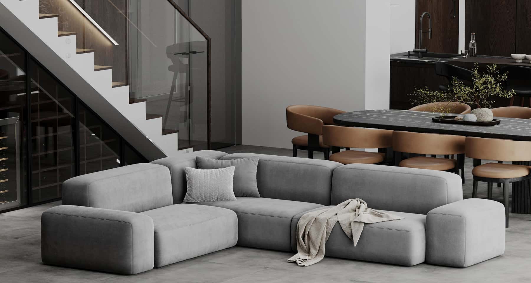 Naturalne materiały w stylu Nowoczesne wnętrze domu jednorodzinnego w stylu japońskiego minimalizmu, z wykorzystaniem autentycznych, naturalnych materiałów.