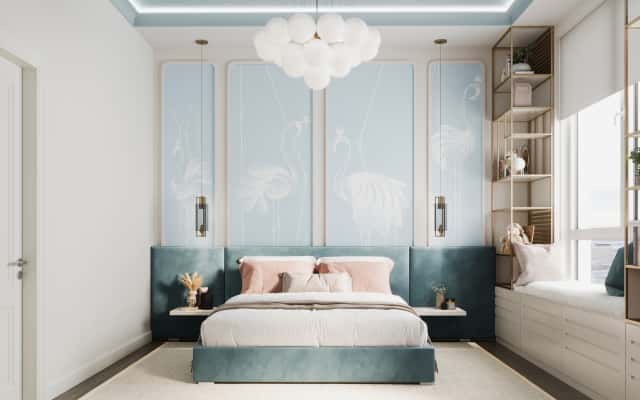 Wizualizacja nowoczesnego wnętrza 4-pokojowego mieszkania z otwartą przestrzenią dzienną.