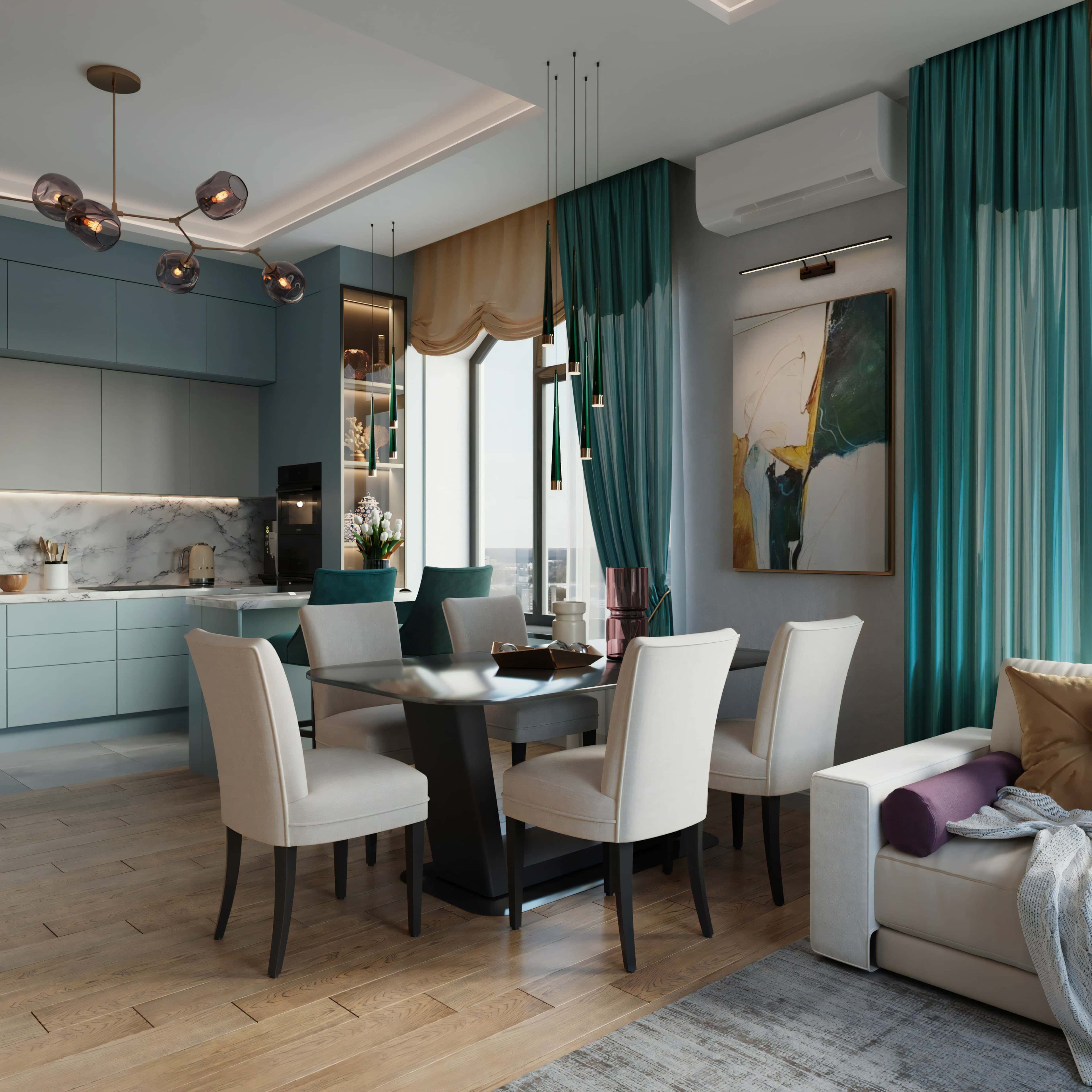 Inspiracje dla aranżacji 4-pokojowego mieszkania dwupoziomowego z jasnymi kolorami.