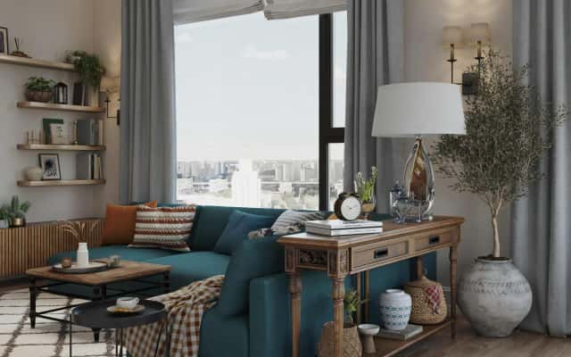 Dwupoziomowe mieszkanie 4-pokojowe z otwartą przestrzenią dzienną i nowoczesnymi schodami.