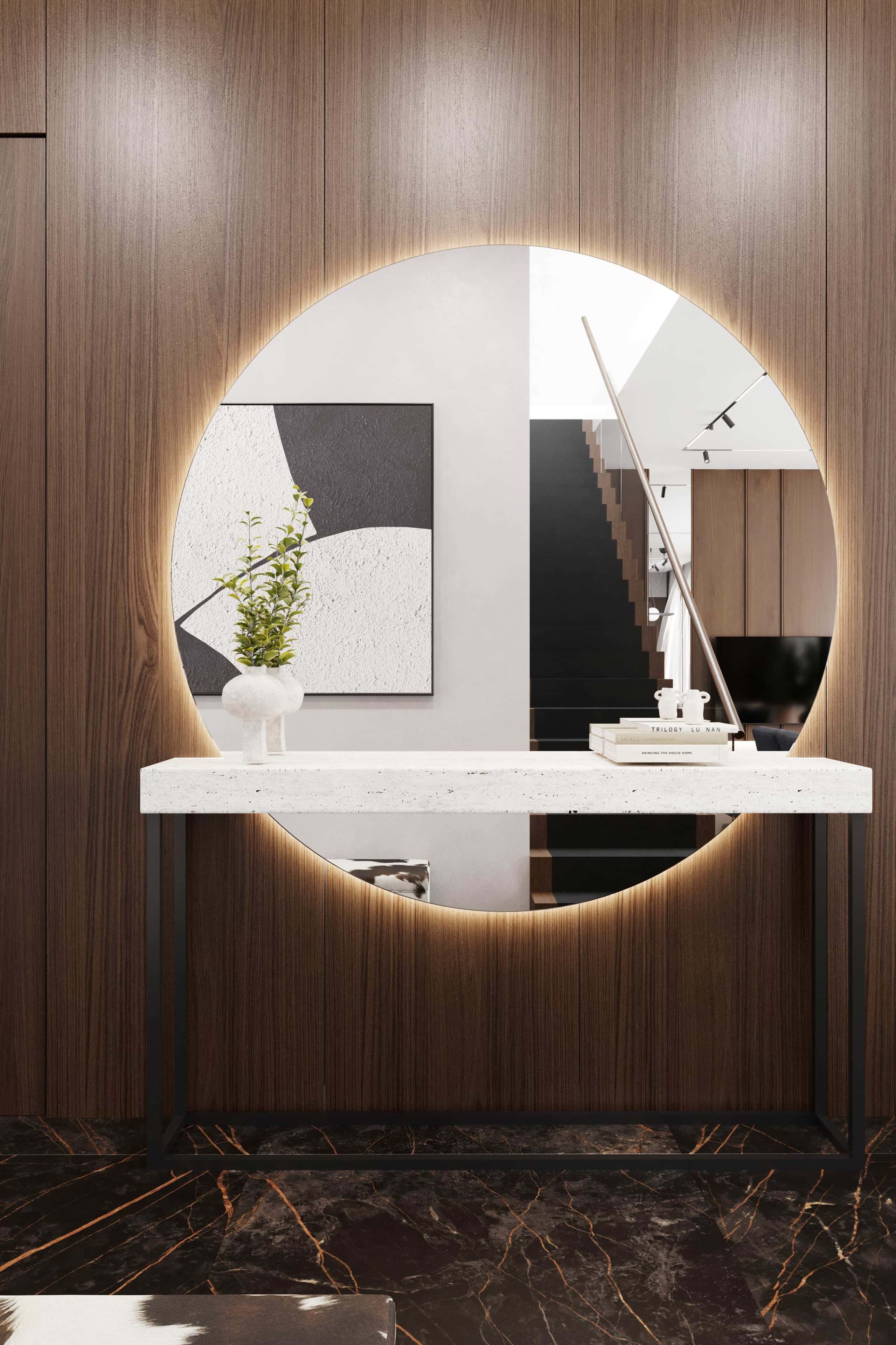 Wnętrze nowoczesnego domu 2026 z elementami naturalnego drewna i minimalistycznym designem.