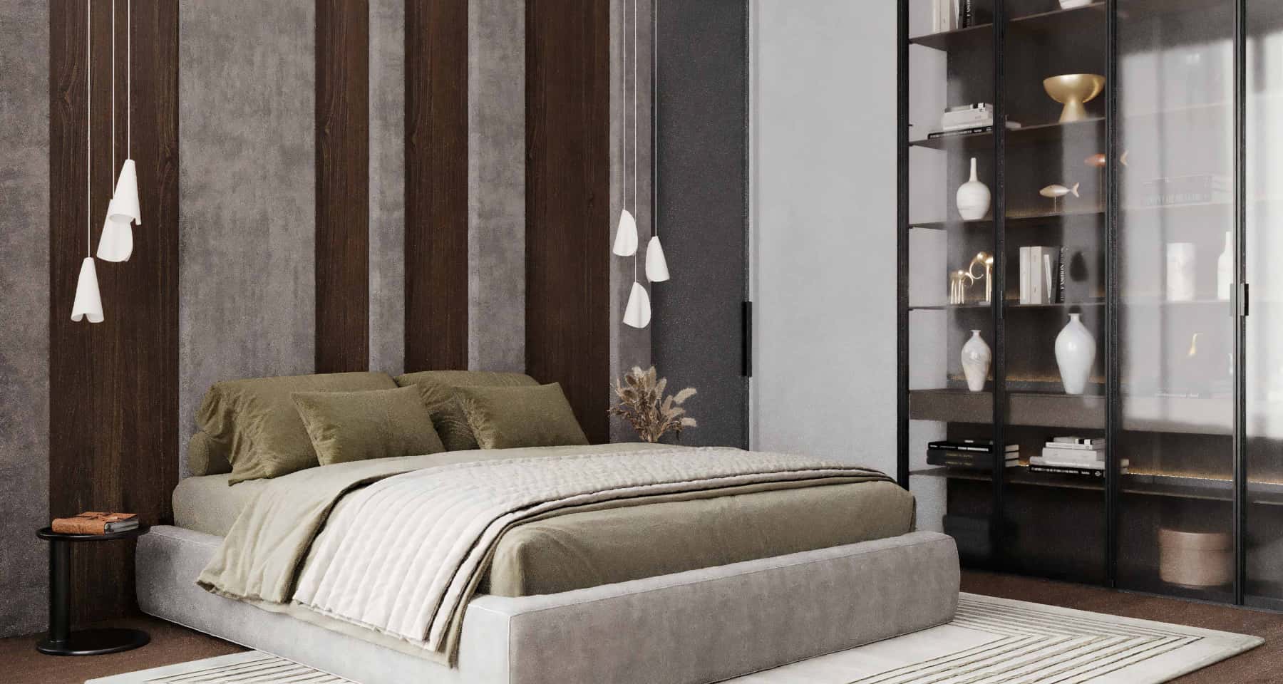 Nowoczesny minimalizm w ciemnych kolorach z teksturami w projekcie domu 2026.