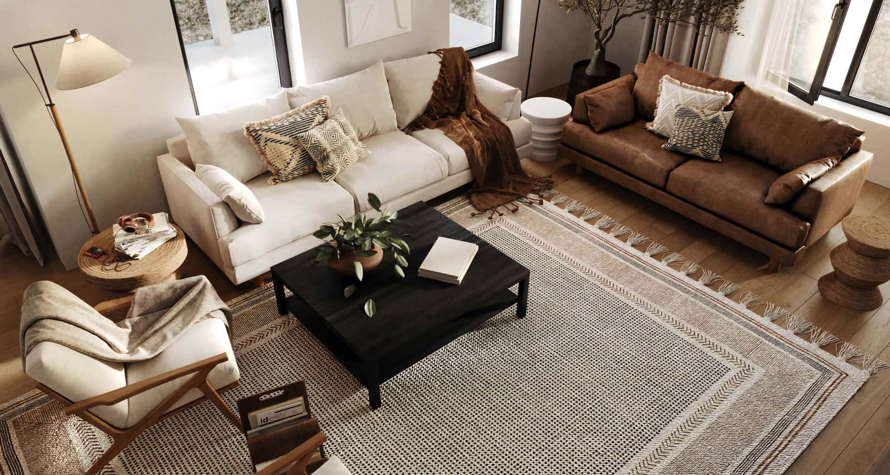 Inspirujące beżowe wnętrza domów 2026 z wykorzystaniem roślin i naturalnego światła.