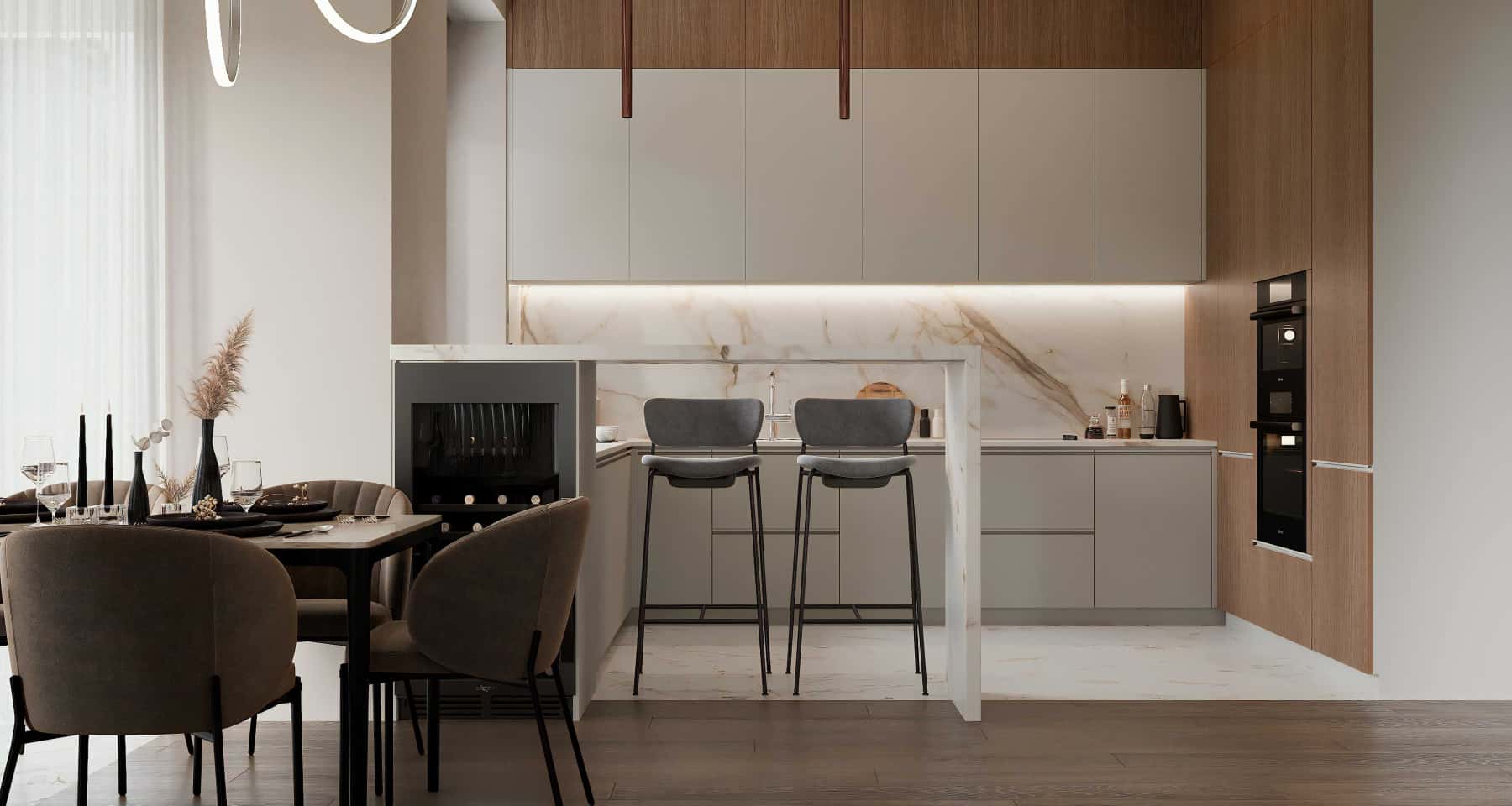 Beżowe wnętrze domu 2026 z akcentami naturalnych materiałów i tekstur.