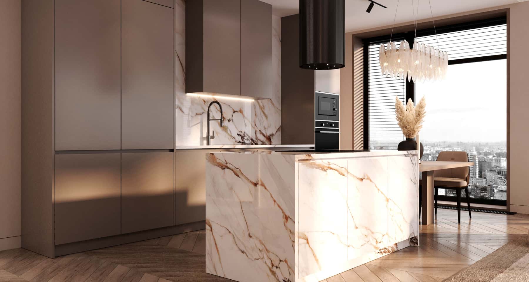 Klimatyczne oświetlenie Oświetlenie budujące atmosferę w salonie dwupokojowego mieszkania, z designerskimi lampami.
