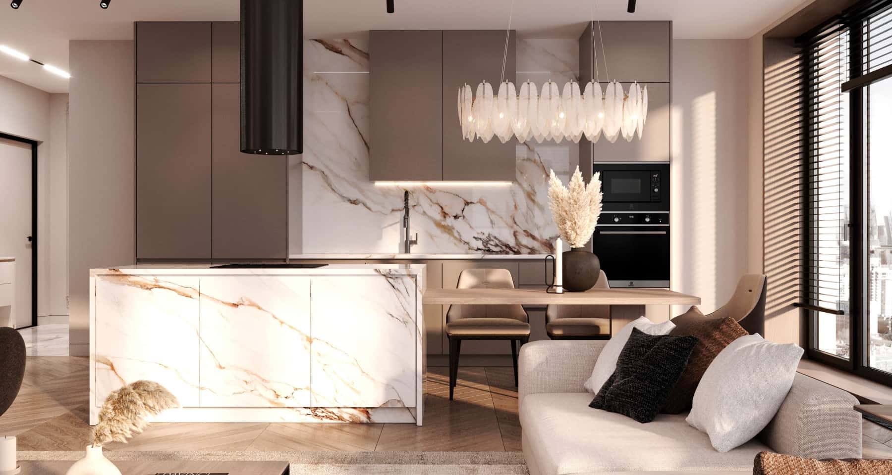 Aranżacja jasnego salonu w stylu minimalistycznym z farbą akrylową w 2026 roku.