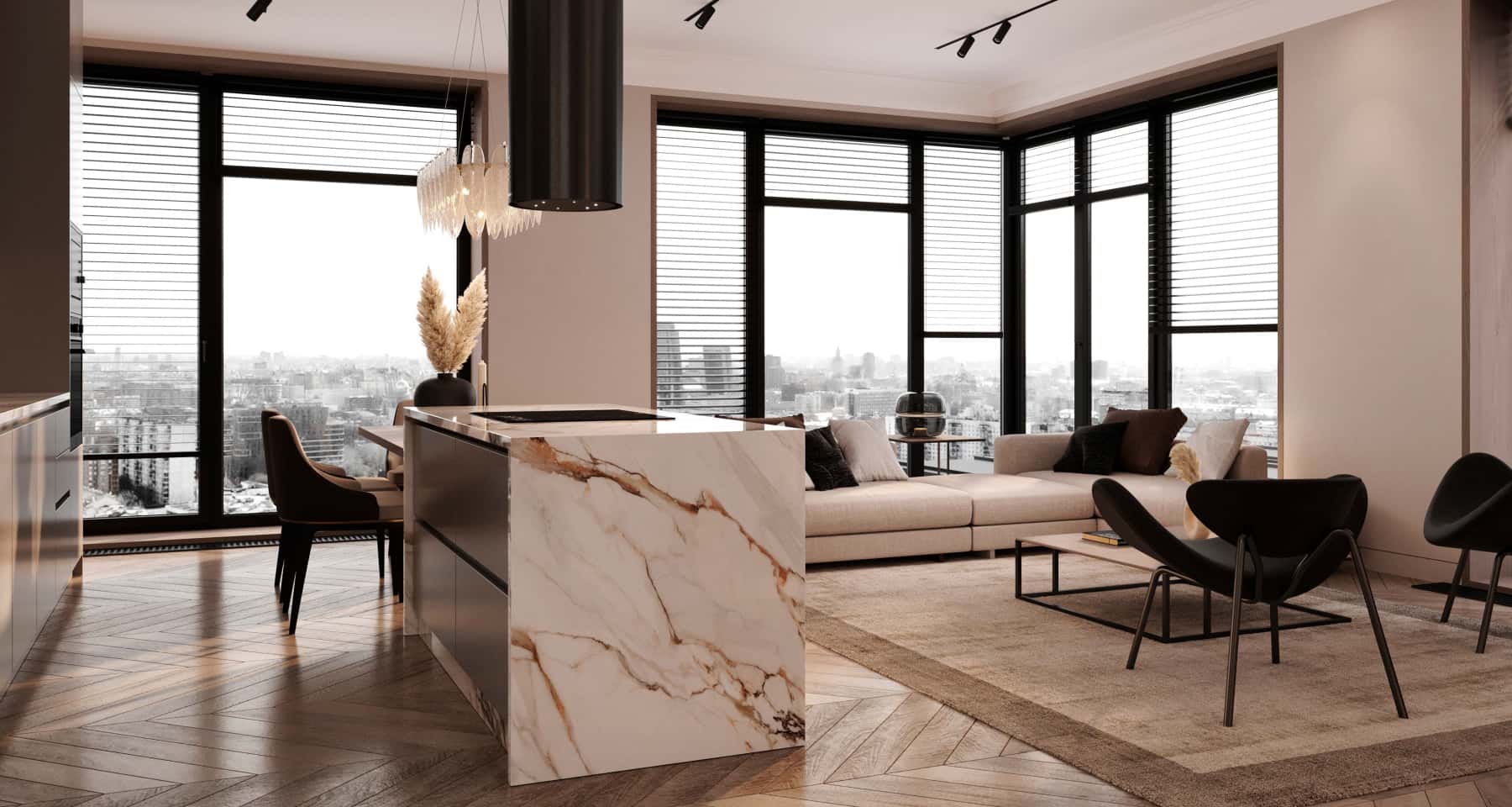 Jasny salon w małym mieszkaniu w stylu minimalistycznym: projekt na 2026.