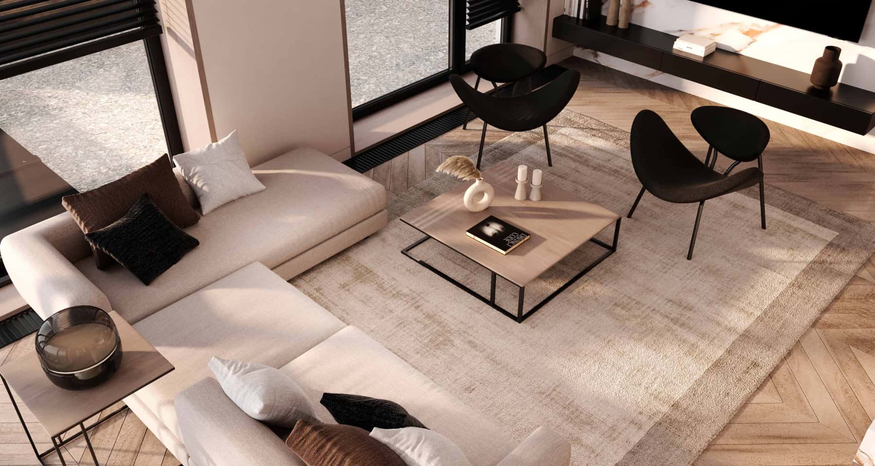 Jasny salon 2026: minimalistyczny design z wykorzystaniem farby akrylowej i prostych form.