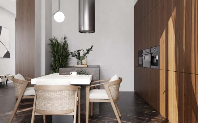 Aranżacja wnętrza dwupiętrowego domu w nowoczesnym stylu z wykorzystaniem welurowych paneli.