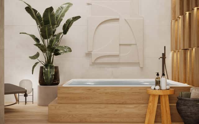 Nowoczesny salon w dwupiętrowym domu z welurowymi panelami ściennymi