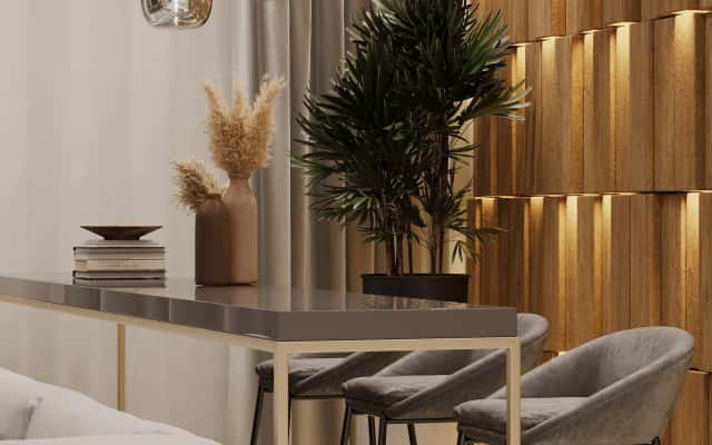 Wnętrze dwupiętrowego domu w stylu nowoczesnym z elementami weluru 2026.