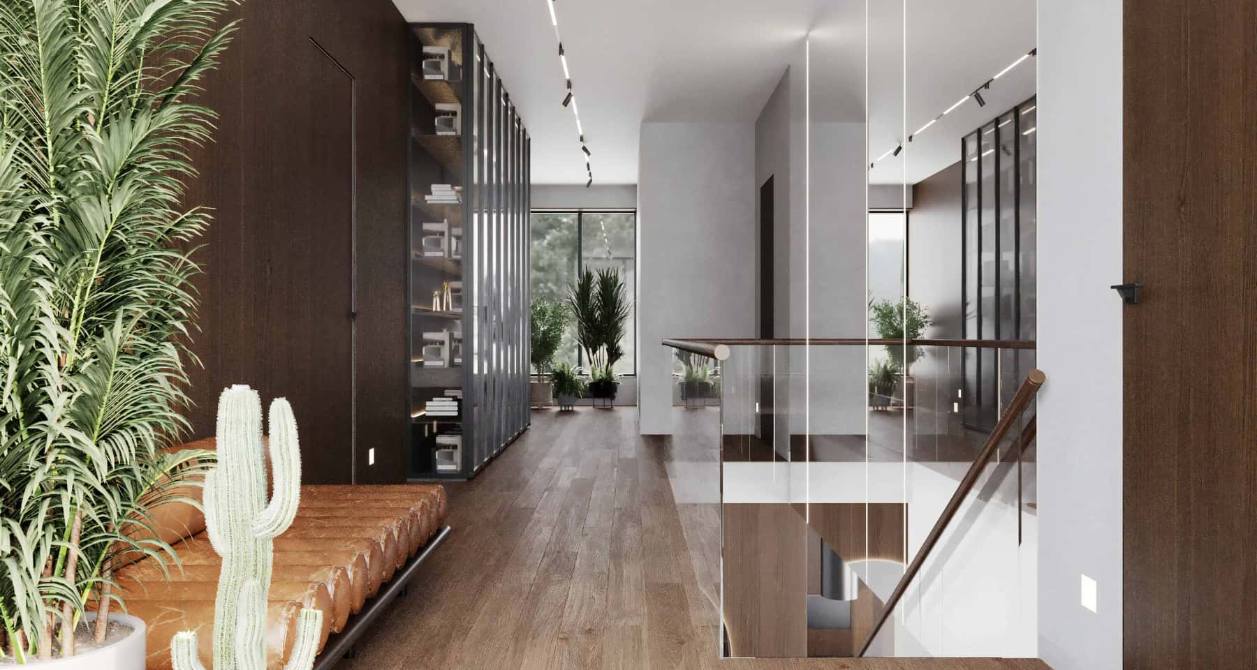 Wnętrze dwupiętrowego domu 2026: przestronny salon z kominkiem i wygodną sofą