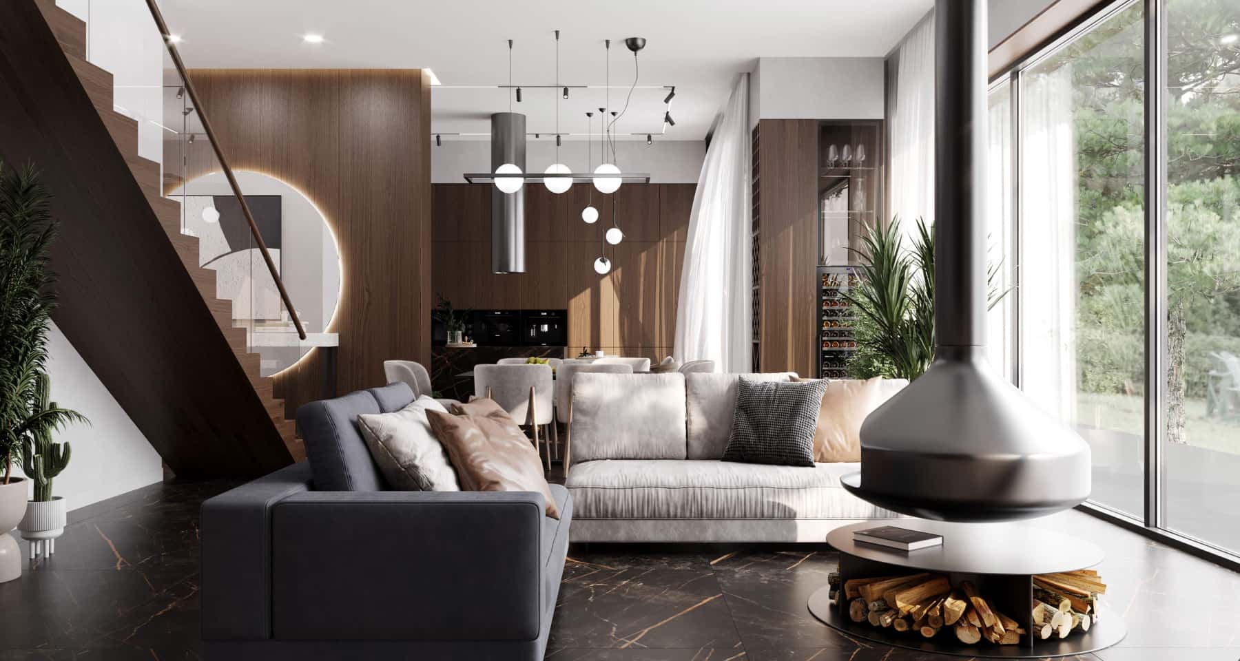 Nowoczesna kuchnia z salonem: wyspa kuchenna z barkiem, aranżacje 2026