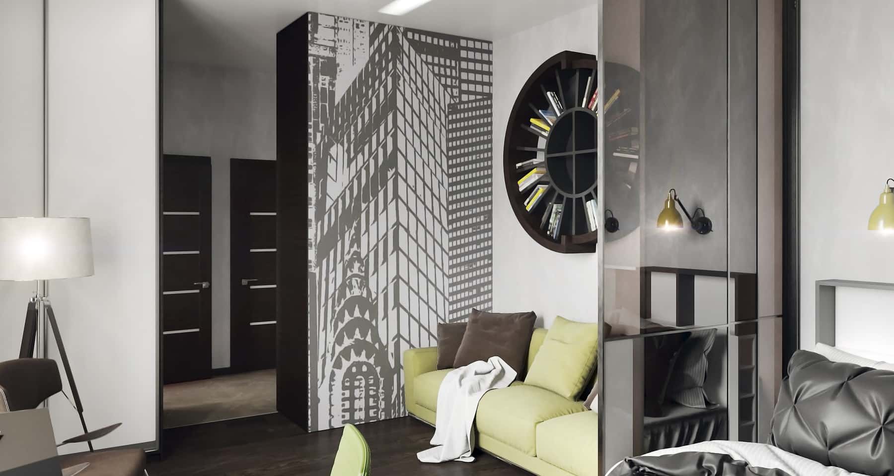 Nowoczesny męski loft w czerni z elementami betonu architektonicznego