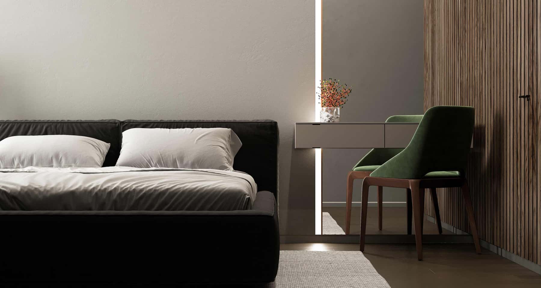 Szare wnętrze mieszkania w 2026 roku: nowoczesny minimalizm w salonie z akcentami drewna.