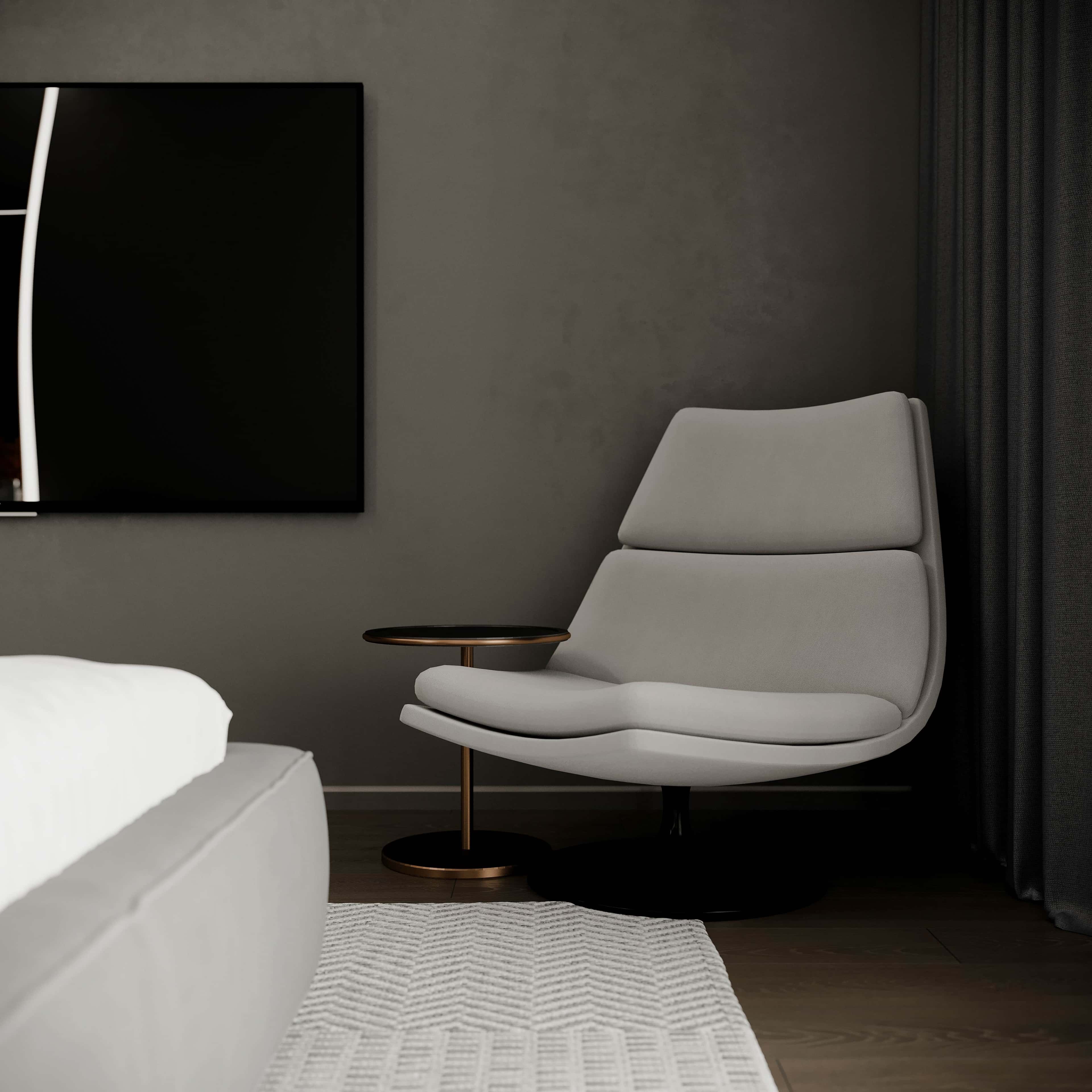 Modne szare wnętrze mieszkania 2026: aranżacja loftu z betonowymi ścianami i designerskimi lampami.