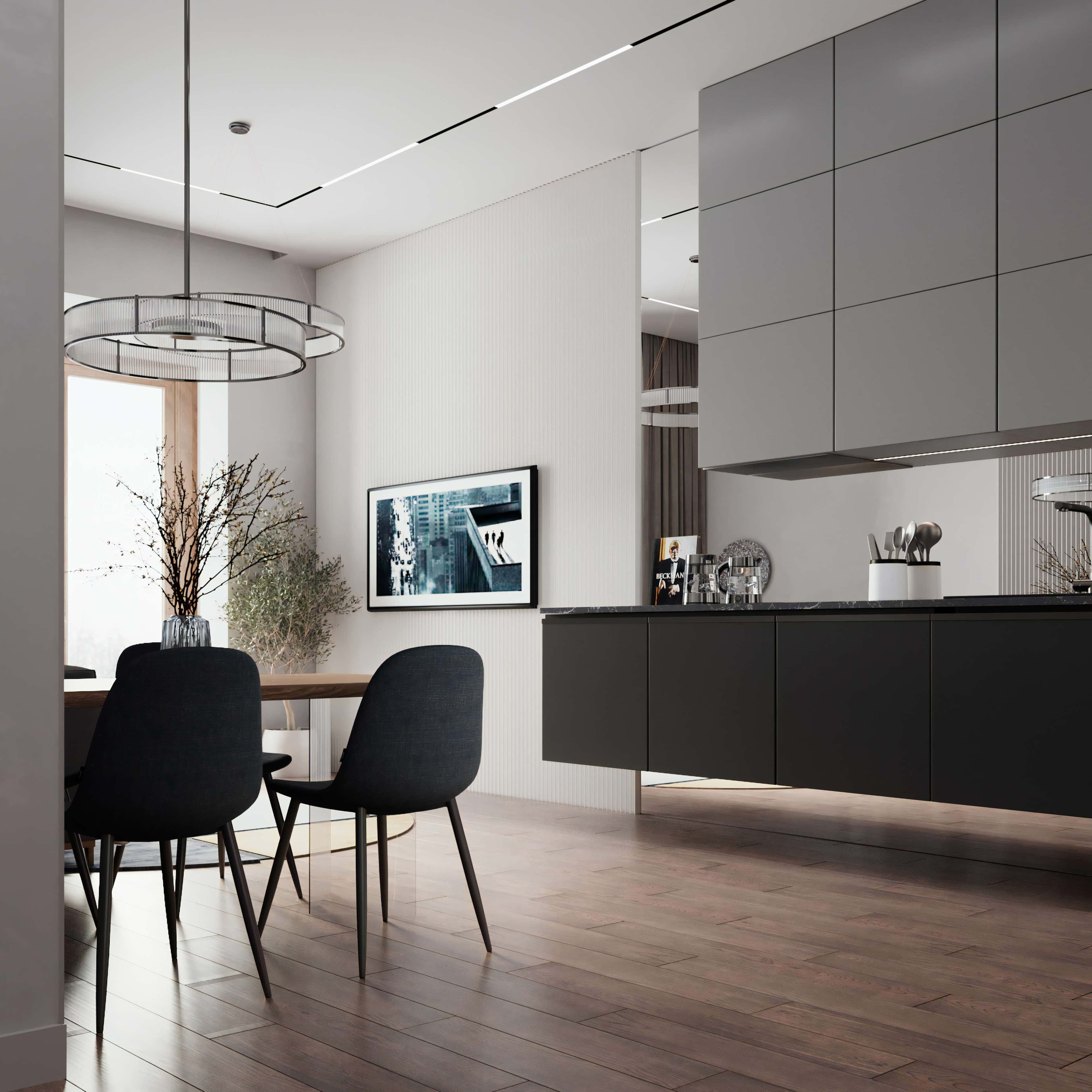 Szare wnętrze mieszkania w 2026 roku: minimalistyczny salon z sofą i stolikiem kawowym.