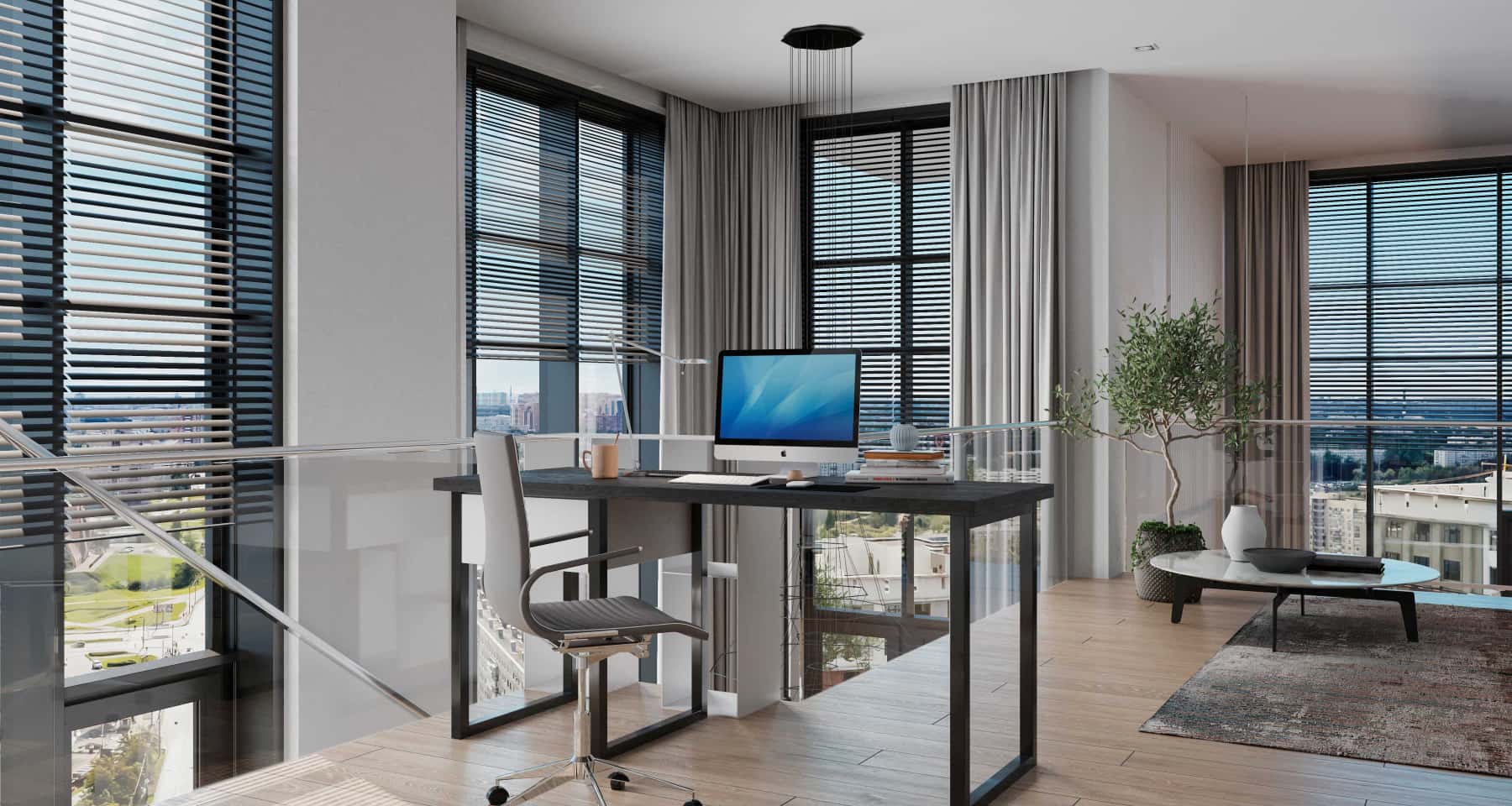 Salon w męskim stylu 2026 z ciemną sofą, drewnianym stolikiem i minimalistycznymi dodatkami.