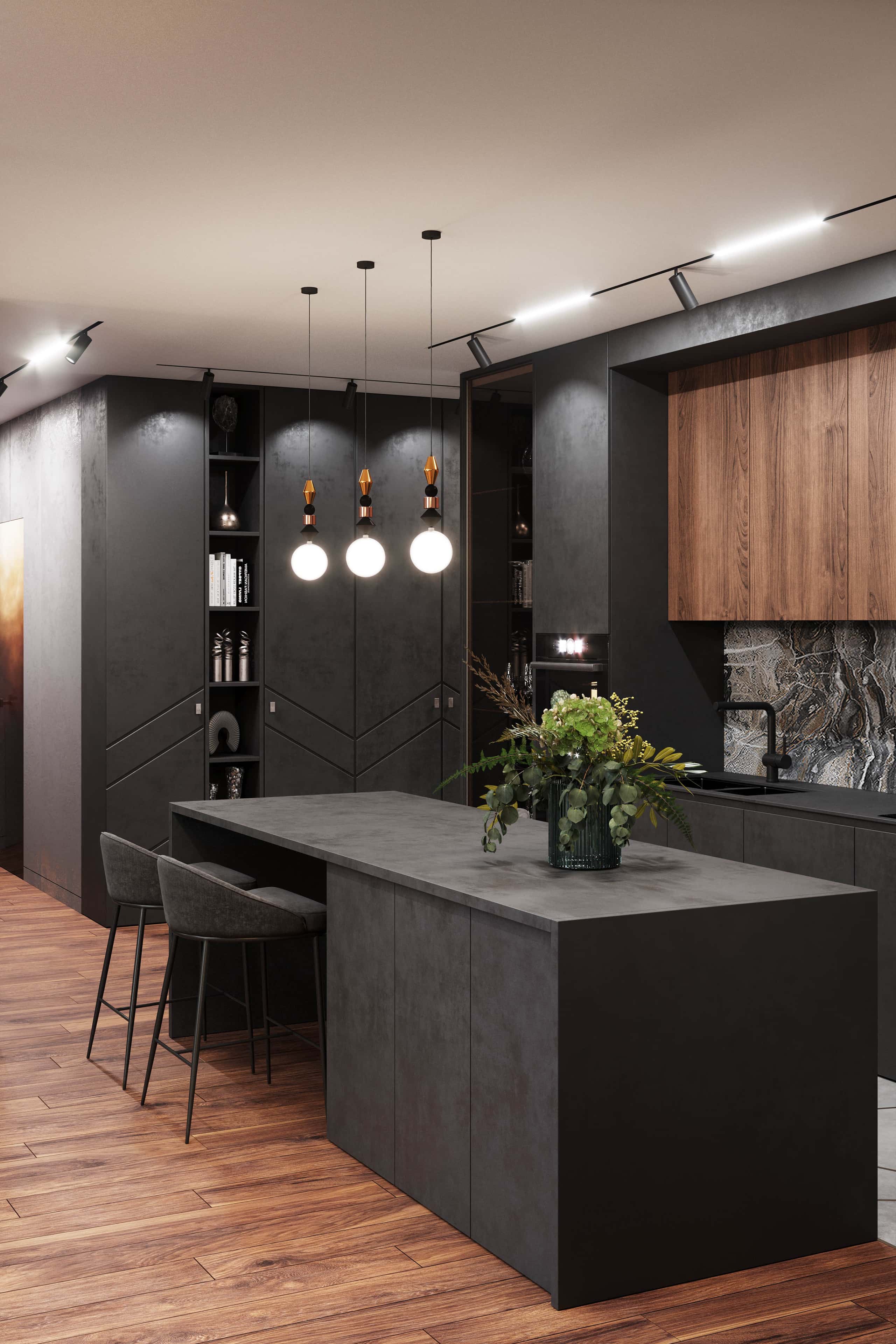 Męska kuchnia 2026: Ciemna kolorystyka, faktura kamienia i stalowe akcenty