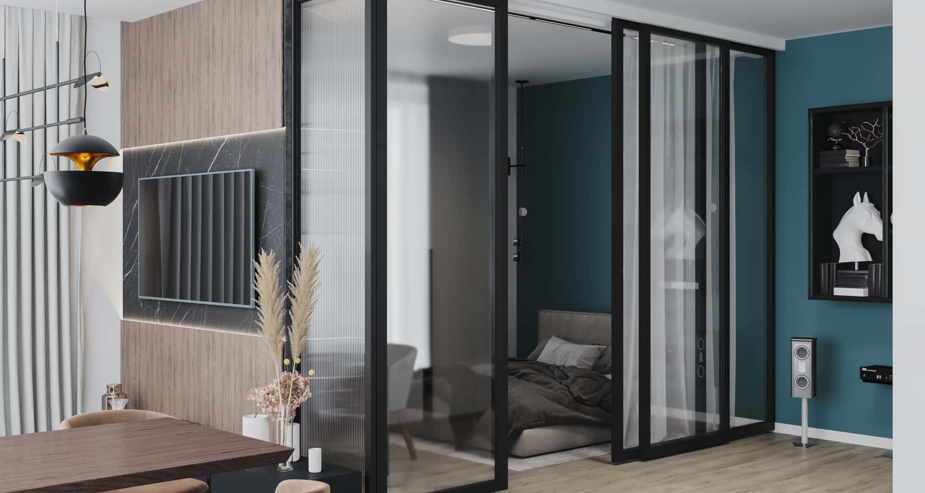 Męska sypialnia 2026: Minimalizm, ciemna kolorystyka, drewno i loftowe akcenty.