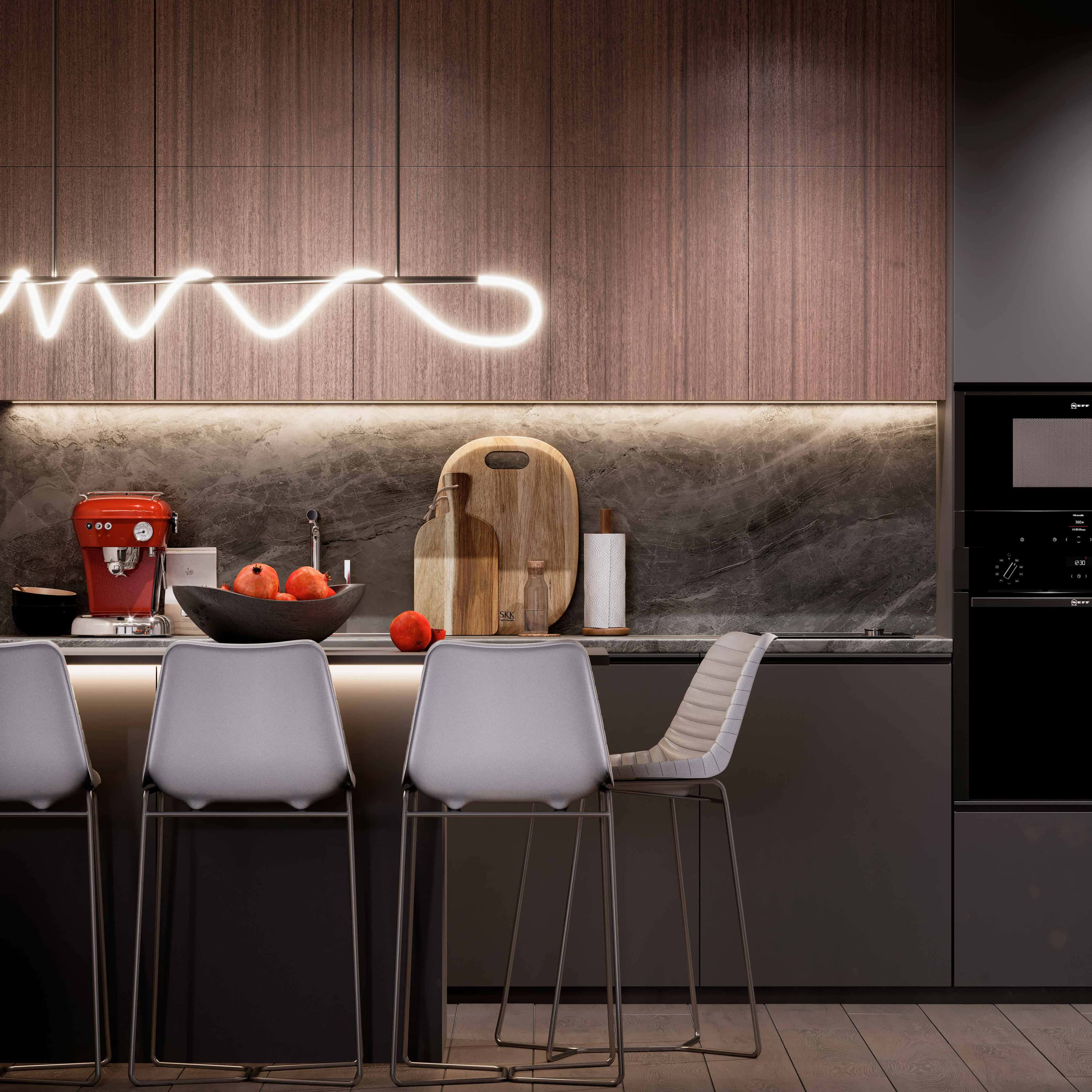 Męskie wnętrze 2026: Jadalnia z ciemnymi meblami i fakturą drewna