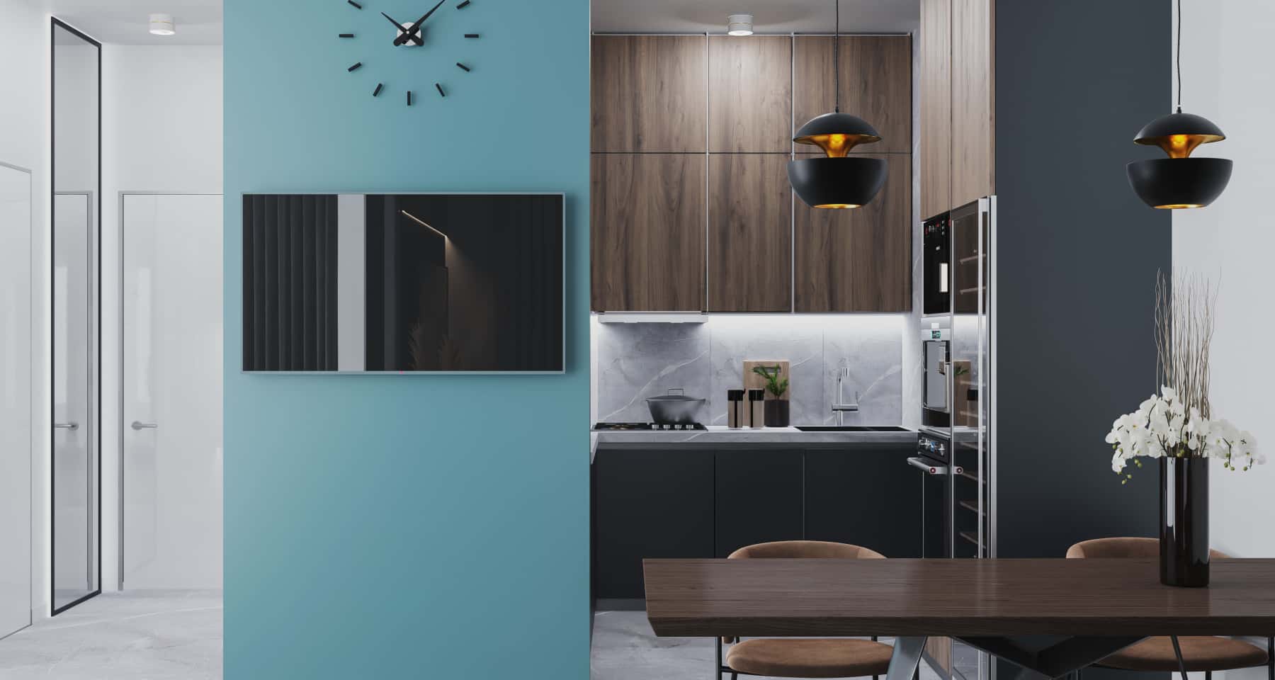 Męskie wnętrza 2026: Ciemna łazienka z akcentami kamienia i minimalistyczną armaturą.