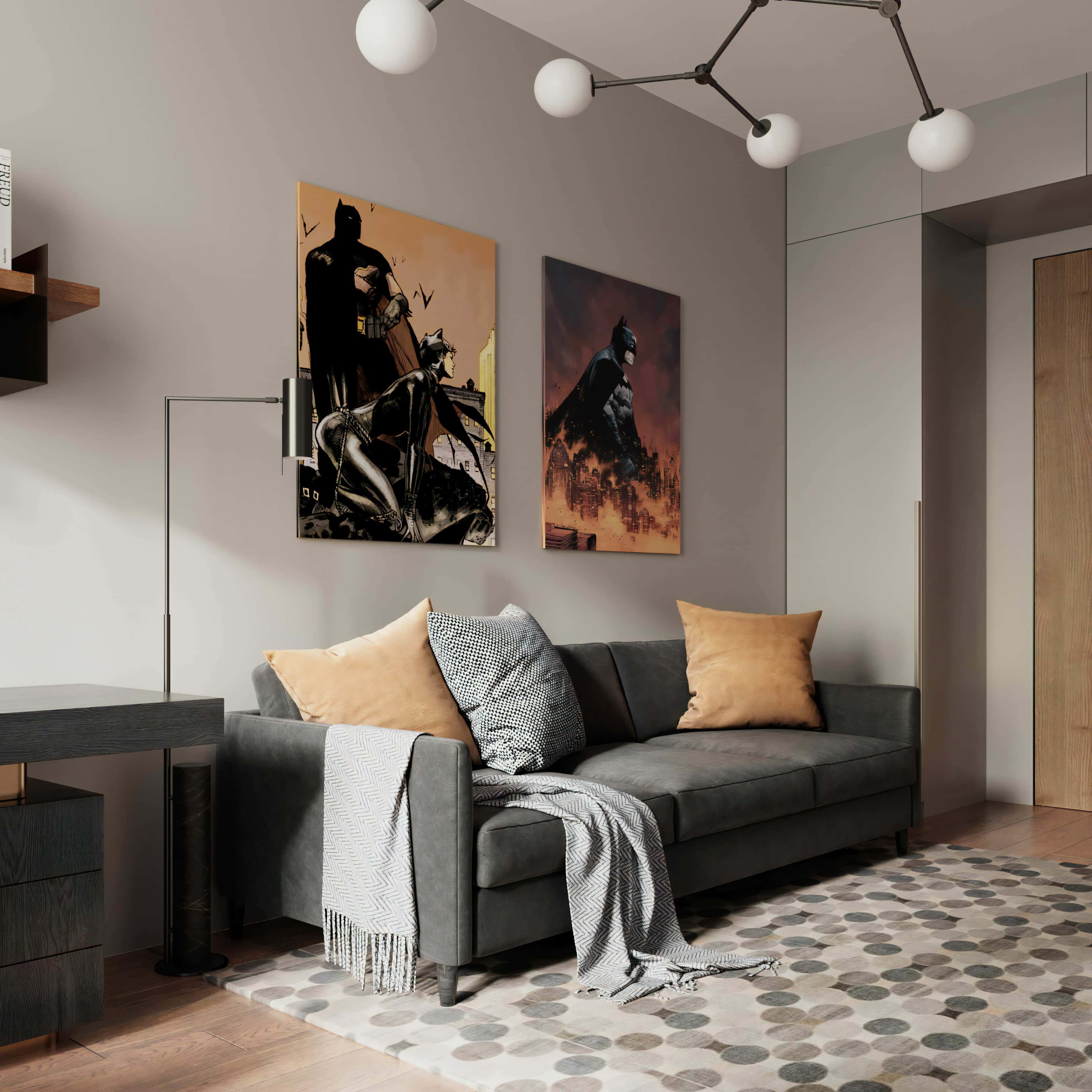 Męskie wnętrza 2026: Minimalistyczna łazienka z szarymi płytkami i betonem