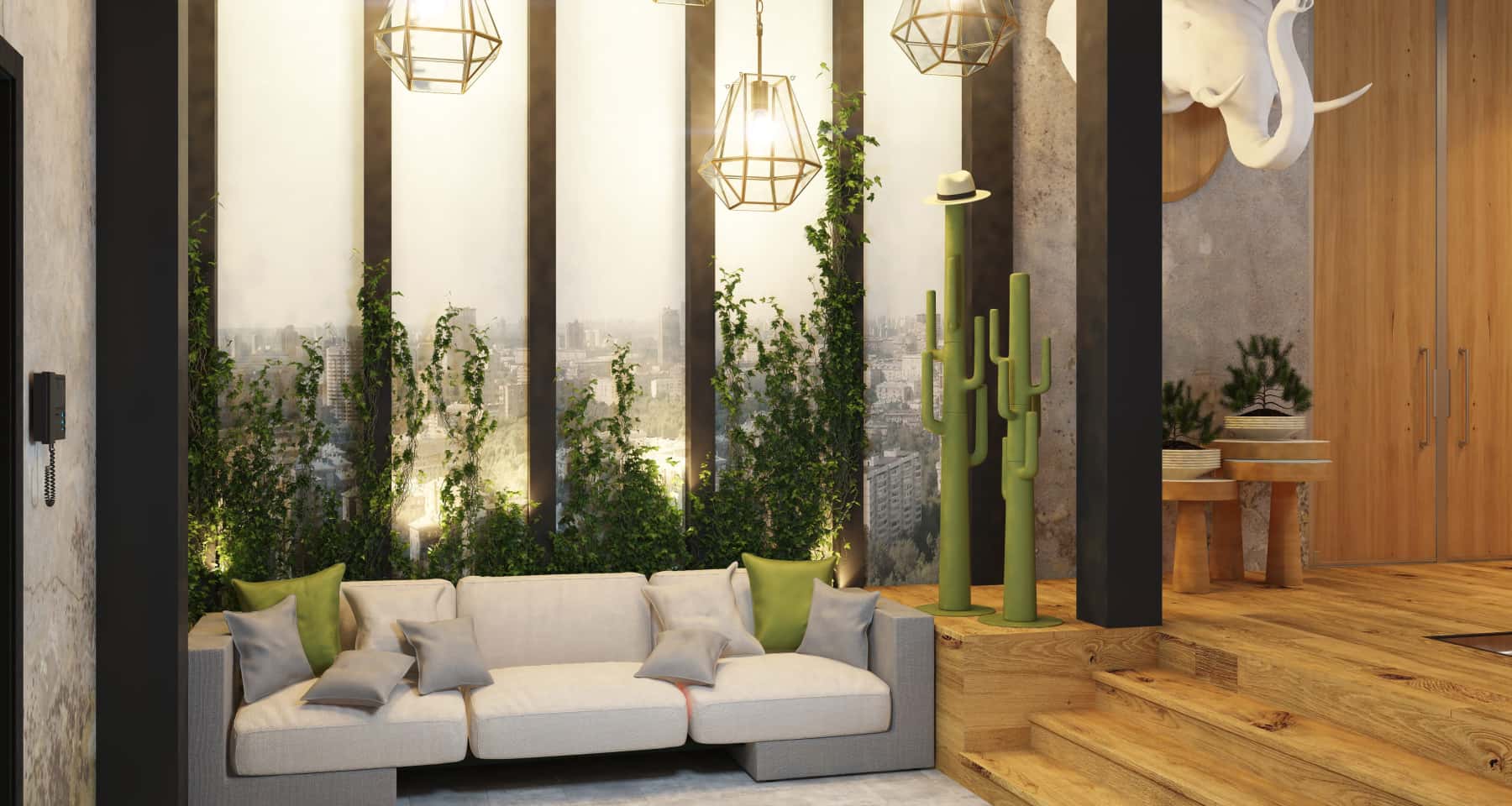 Męska sypialnia w stylu loft 2026: Ciemne drewno i surowy kamień na ścianie.