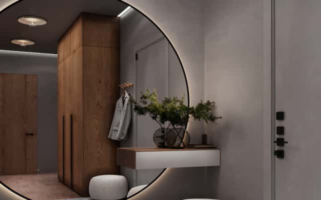 Męskie wnętrza 2026: Salon z skórzaną sofą i elementami kamienia