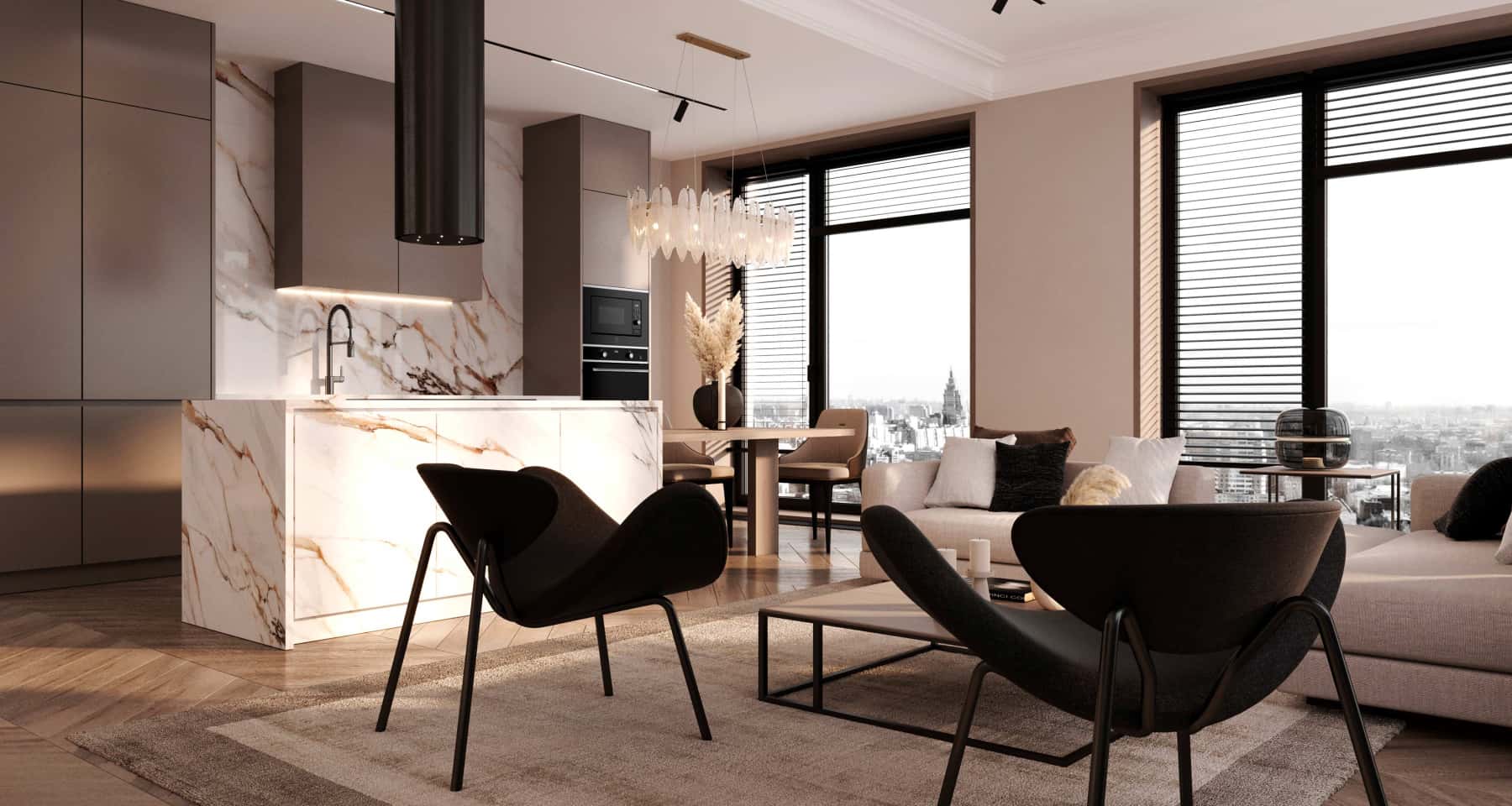 Męskie wnętrze 2026: Salon w stylu loft z ciemną kolorystyką i drewnianymi elementami