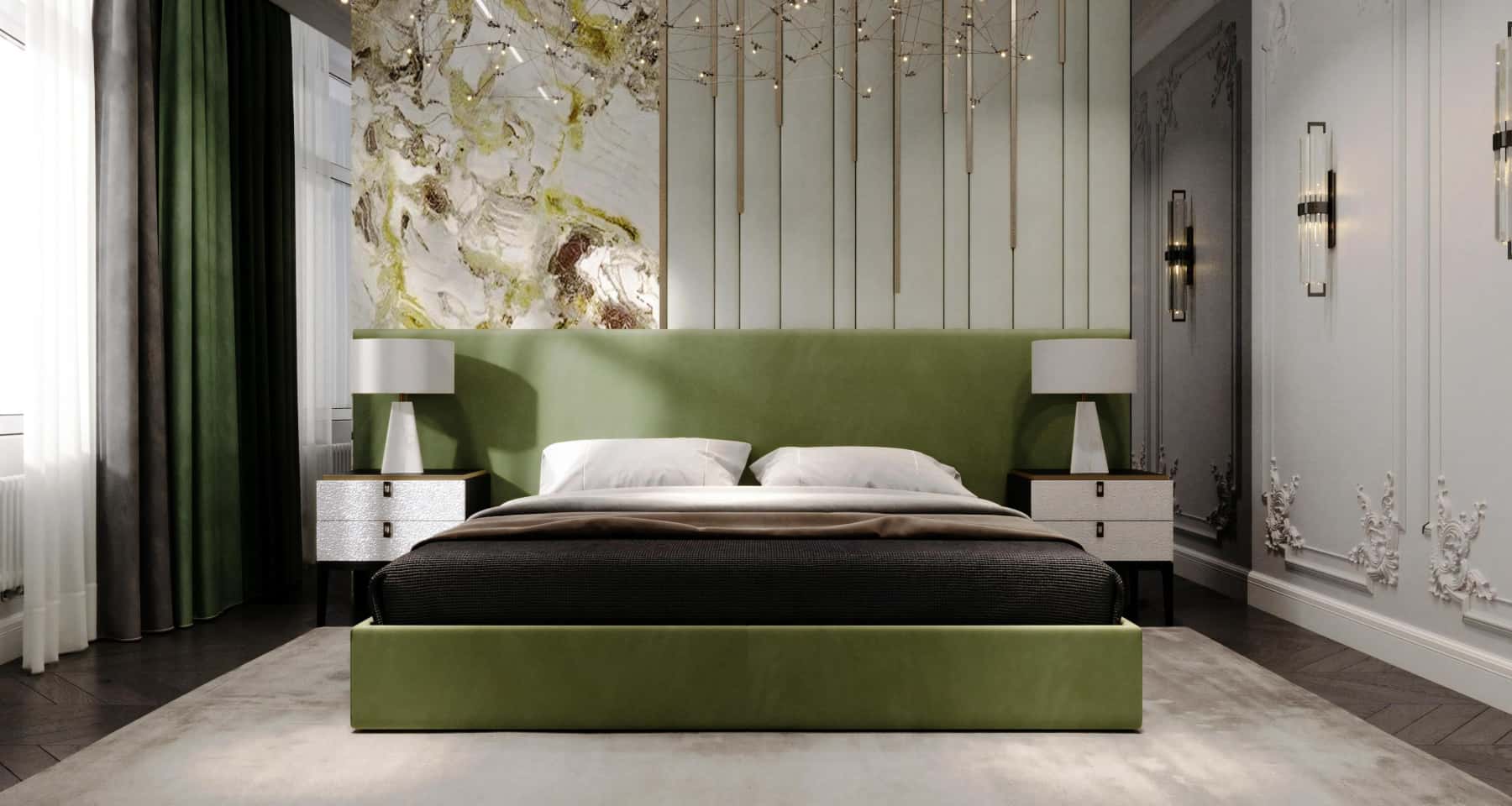 Inspiracje na jasną sypialnię 2026: Duże okno, beżowe zasłony i wygodne łóżko.