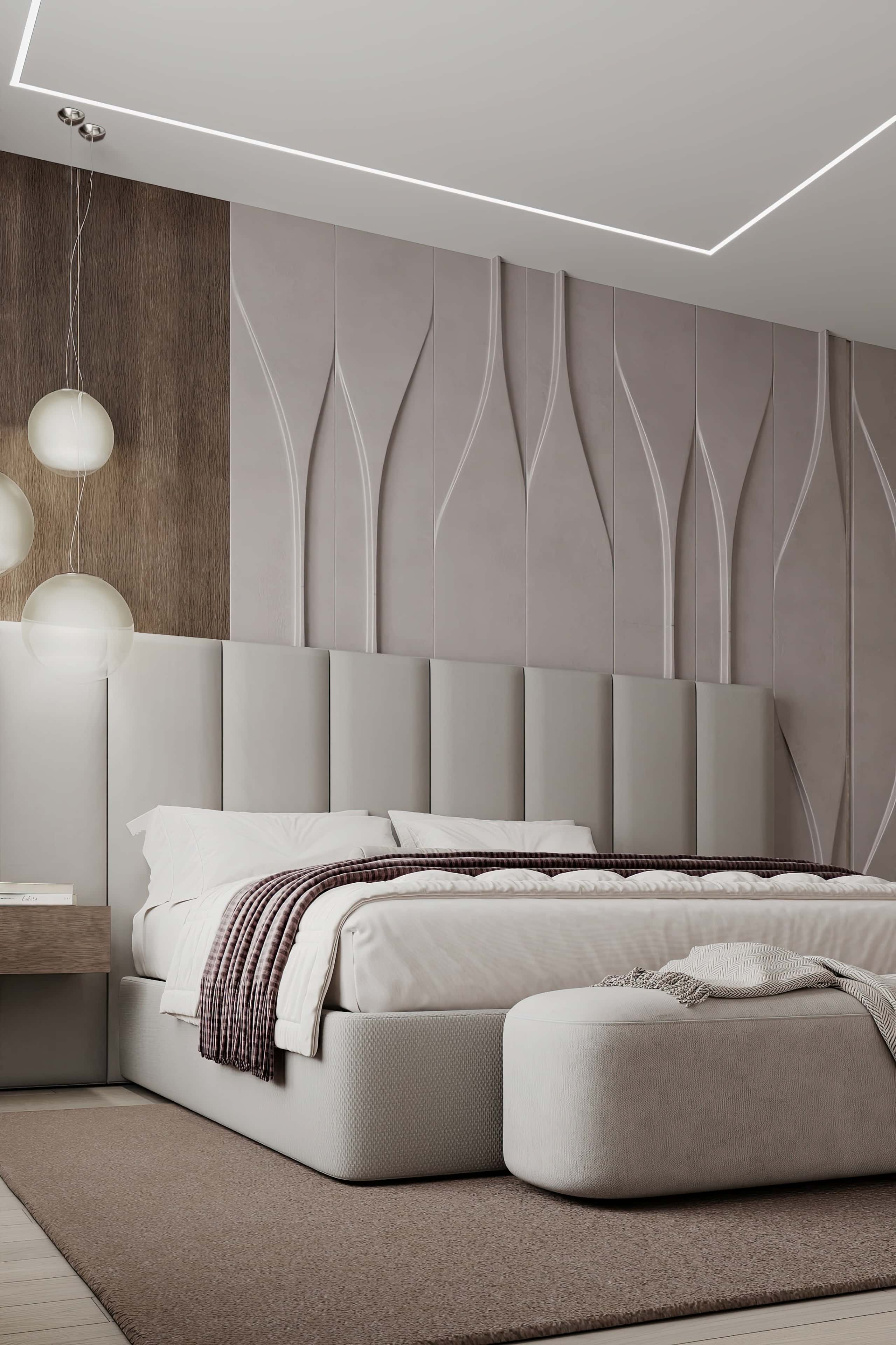 Jasna sypialnia z elementami drewna: Ciepło i naturalność w nowoczesnym wydaniu.