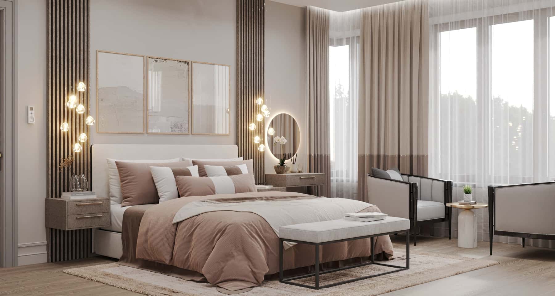 Jasna sypialnia w subtelnych odcieniach: Inspiracje na rok 2026 dla relaksu.