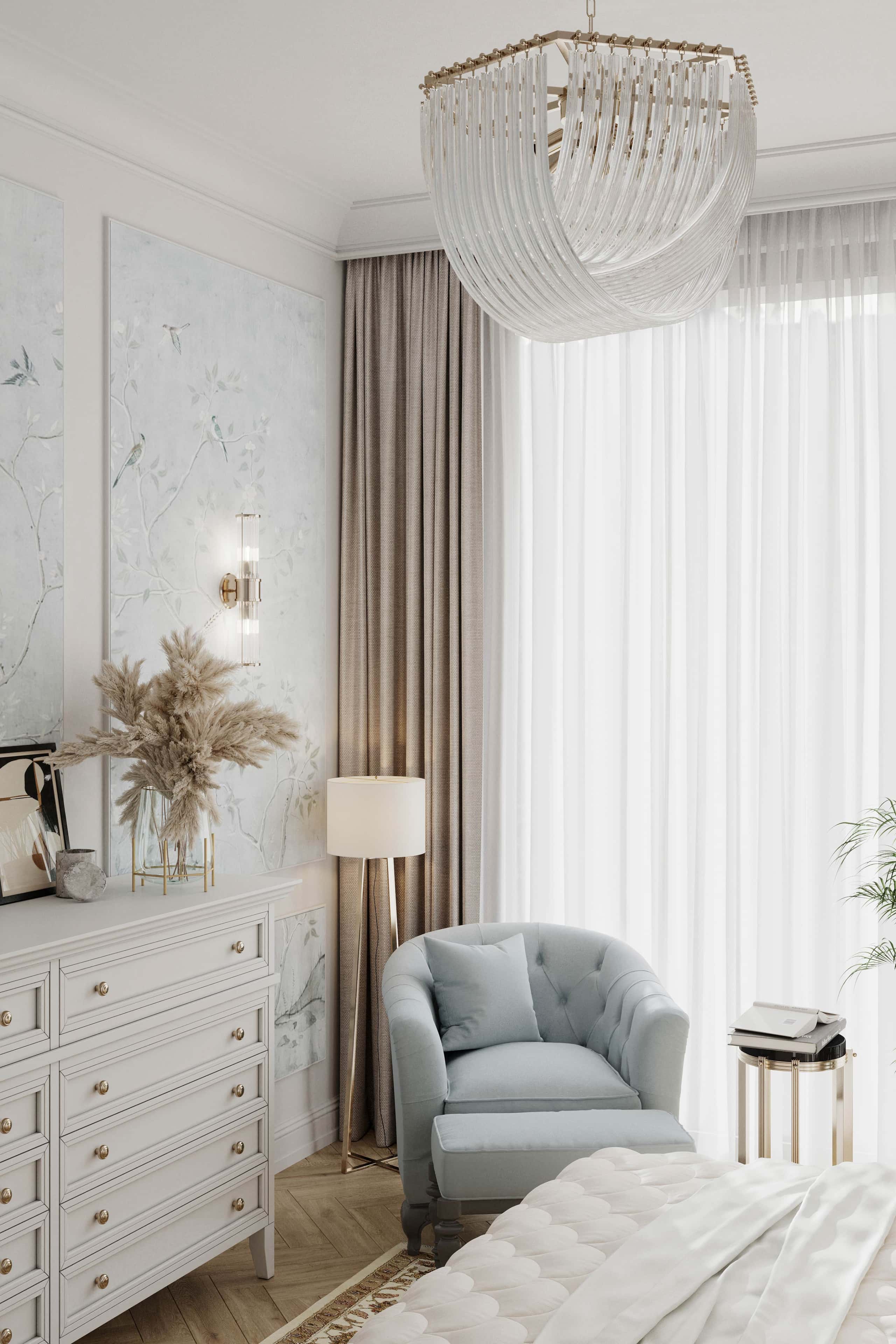 Aranżacja jasnej sypialni 2026 z roślinami, beżowymi ścianami i minimalistycznym designem.