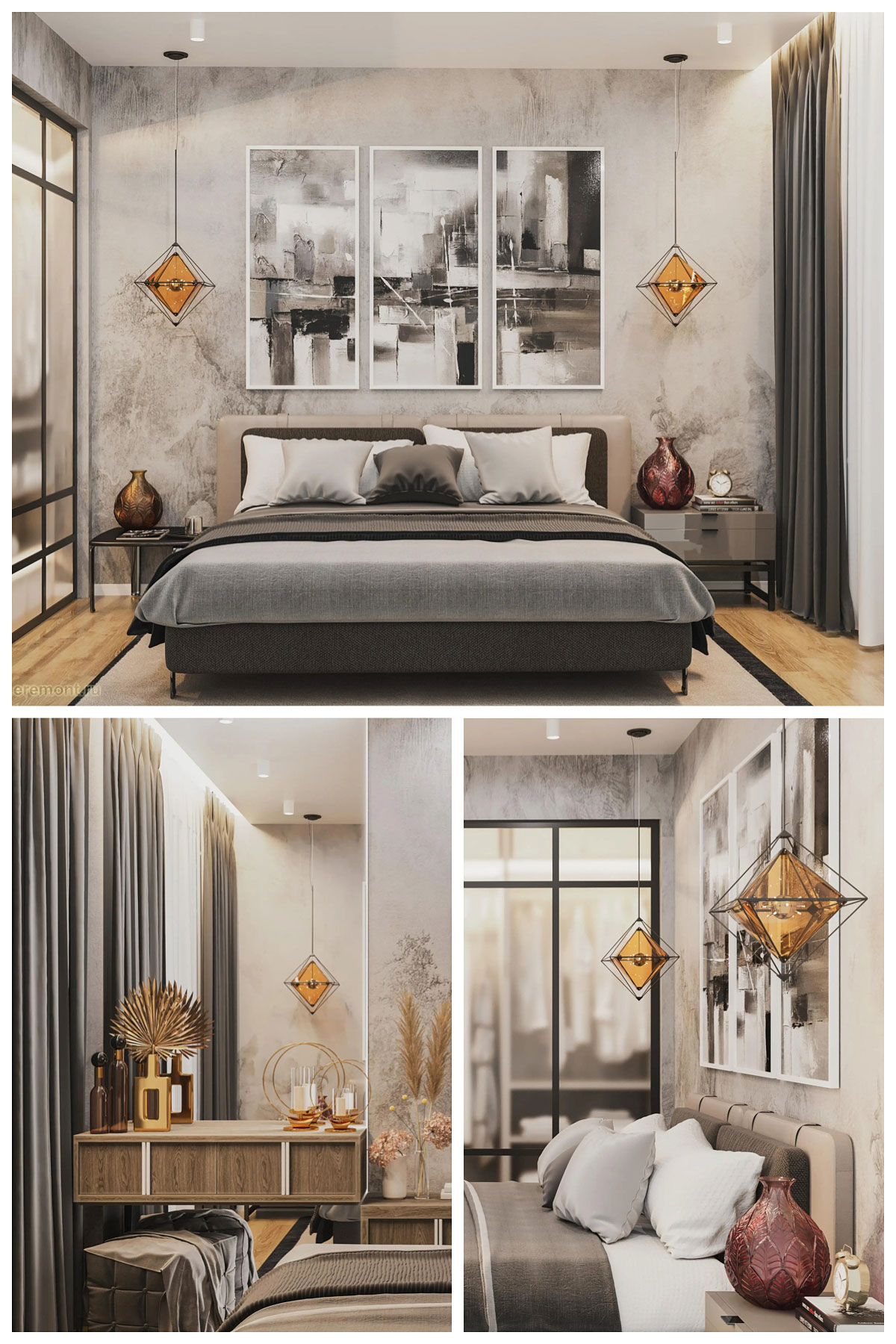 Eklektyczna sypialnia 2026 z kolorowymi dodatkami i wzorzystą tapetą.