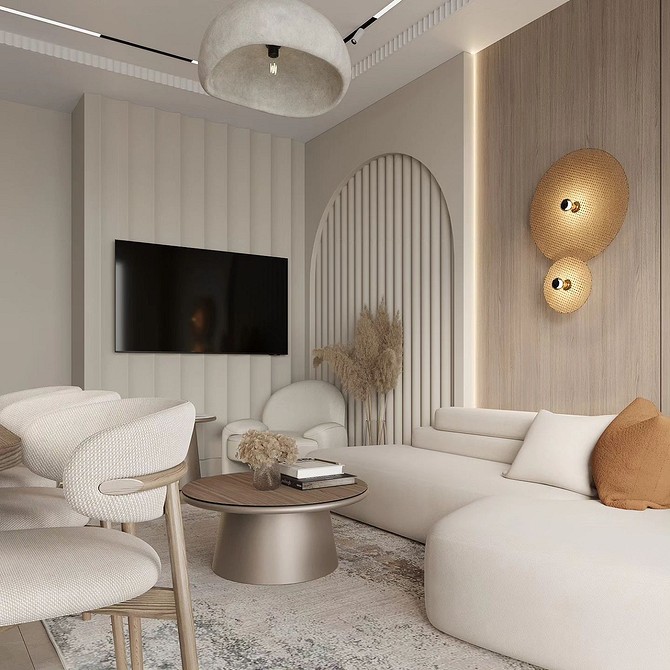 Aranżacja wnętrza z panelami gipsowymi 3D - nowoczesny design i tekstura ściany.