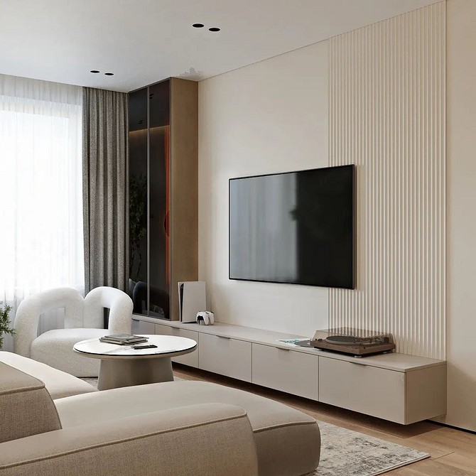 Panele gipsowe 3D w salonie – eleganckie wykończenie ściany i stylowy design.