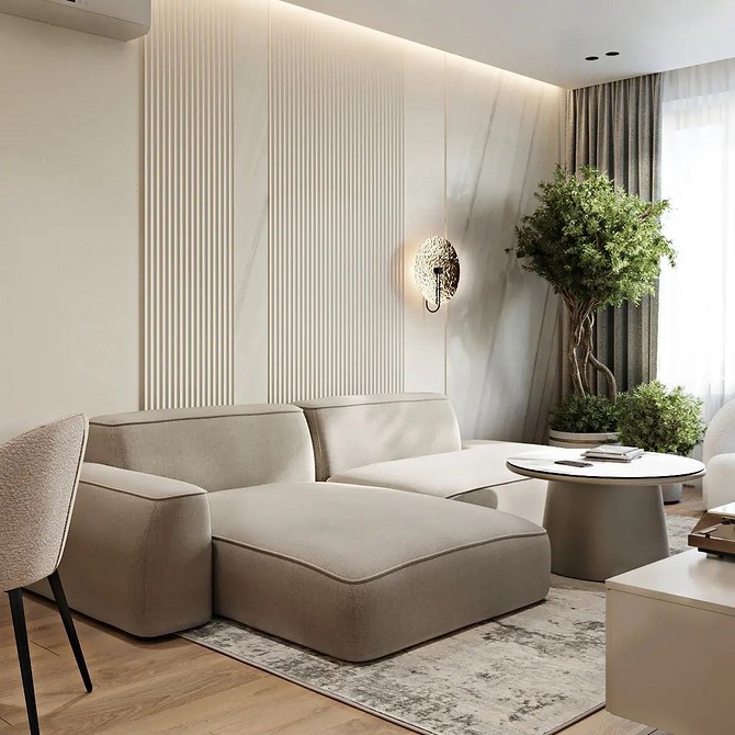 Aranżacja wnętrza z panelami gipsowymi 3D - nowoczesny design i tekstura na ścianie.