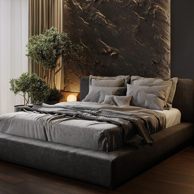 Oświetlone panele gipsowe 3D - gra światła i cienia na ścianie.