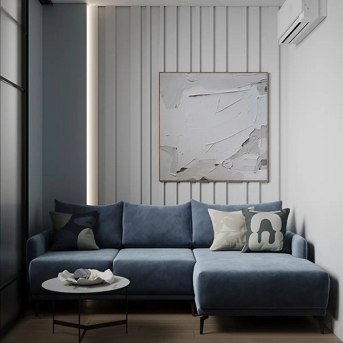 Białe panele gipsowe 3D - subtelny wzór na ścianie w nowoczesnym wnętrzu.