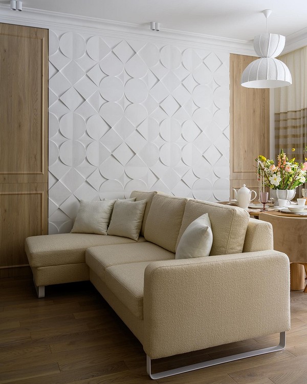 Panel gipsowy 3D z oświetleniem LED, efektowna dekoracja ściany i nowoczesne rozwiązanie aranżacyjne.