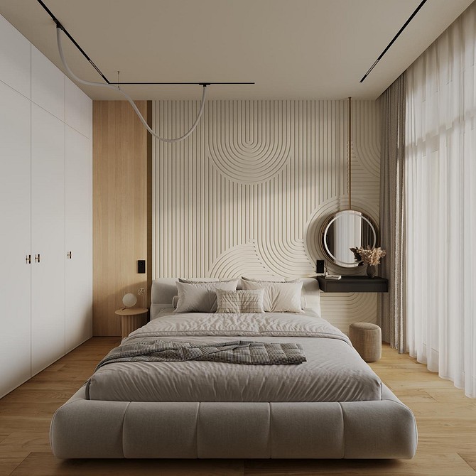 Detal panelu gipsowego 3D: zbliżenie na fakturę i trójwymiarowy wzór na ścianie.