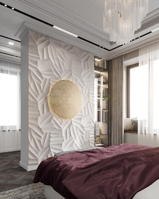 Panele gipsowe 3D w małym mieszkaniu, optyczne powiększenie przestrzeni i nowoczesny design.