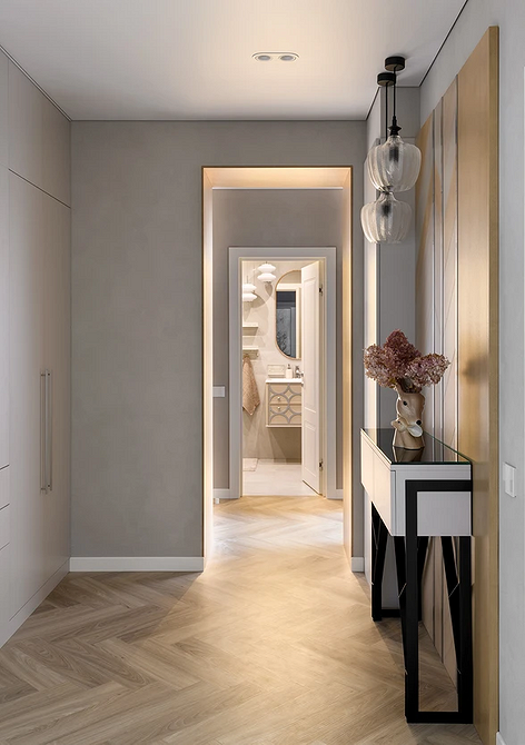 Inspiracja kolorystyczna: listwa przypodłogowa dopasowana do podłogi i drzwi tworzy spójny wygląd.