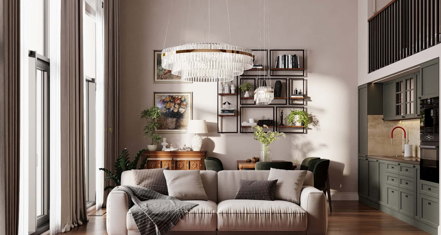 Luksusowe wykończenie mieszkania premium: nowoczesna aranżacja z niestandardowymi rozwiązaniami.