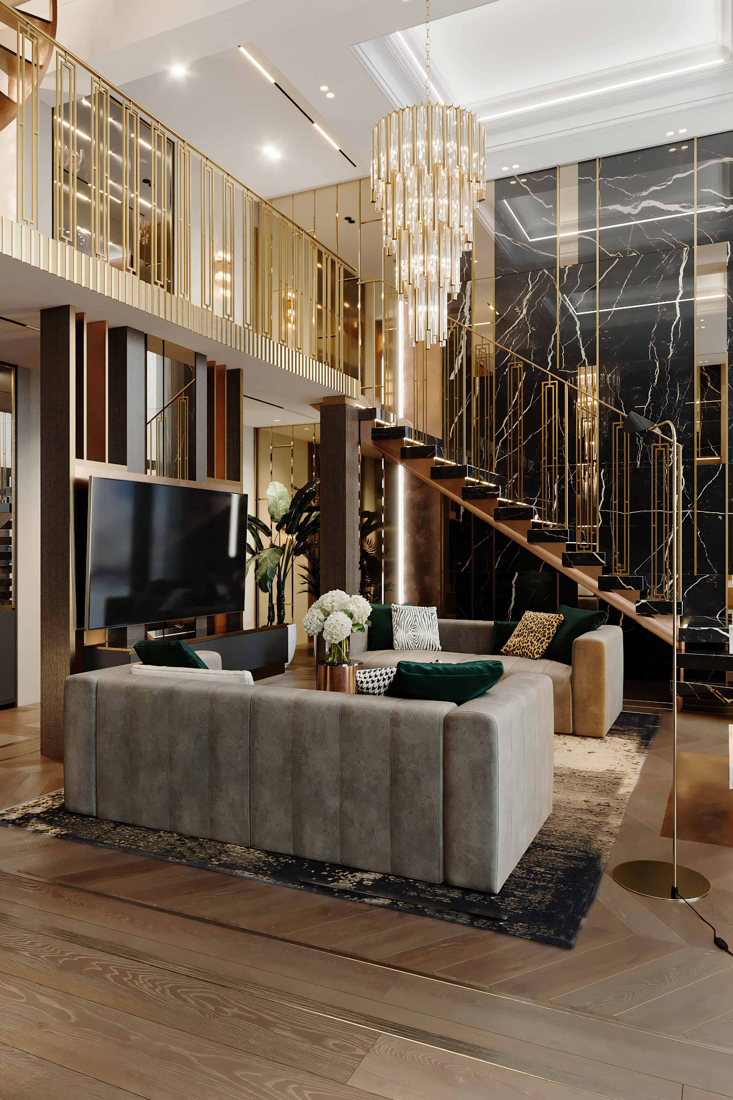 Luksusowe wykończenia podłogi w mieszkaniu po remoncie premium.