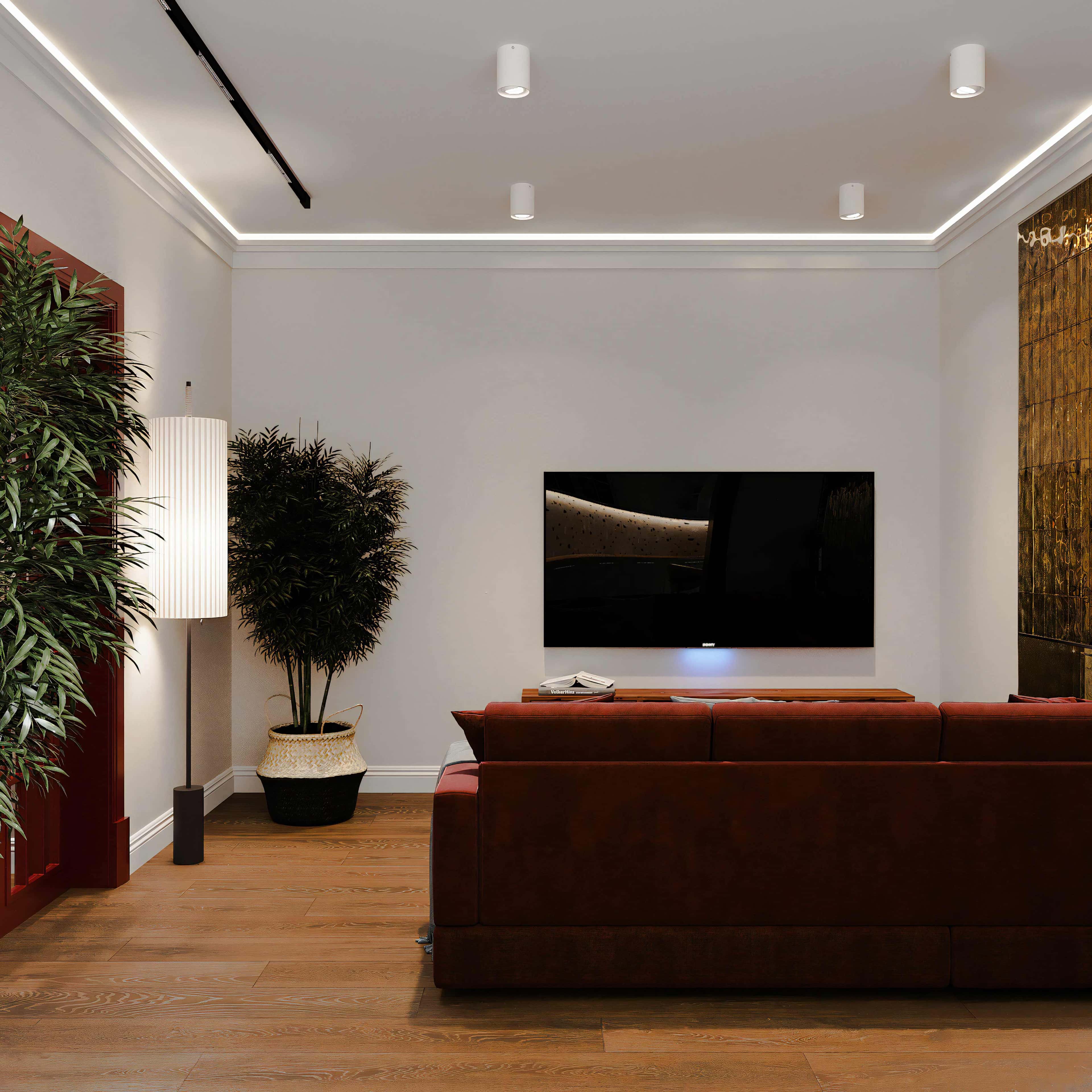 Wizualizacja projektu luksusowego wykończenia dużego mieszkania w stylu nowoczesnym.