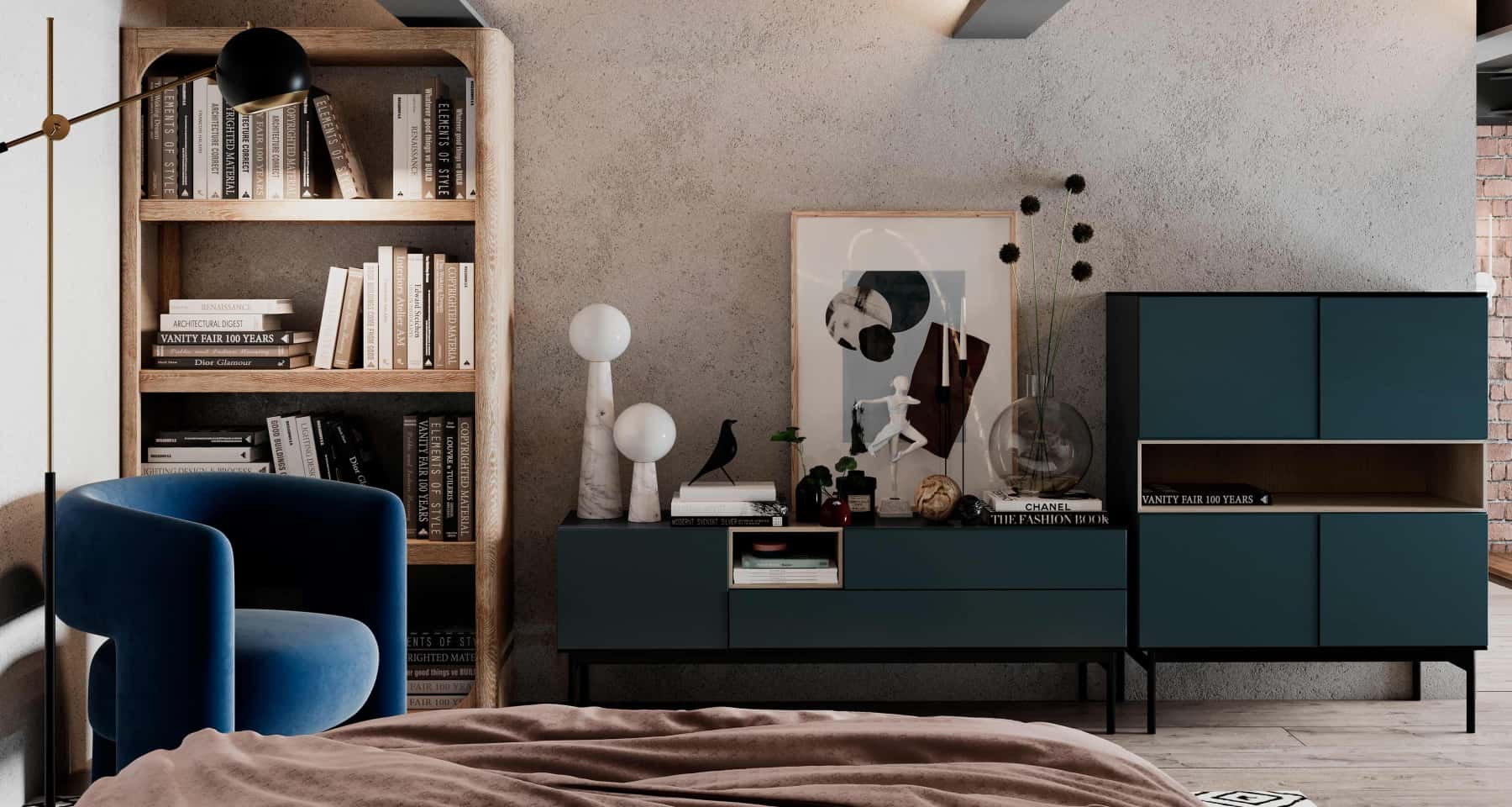 Loft: Otwarta przestrzeń, Beton Aranżacja mieszkania w stylu loft: Betonowa podłoga i otwarty plan mieszkania