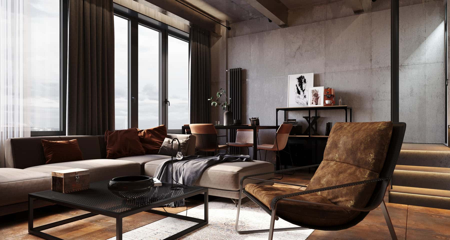 Minimalizm i beton Minimalistyczne mieszkanie w stylu loft z szarą betonową podłogą